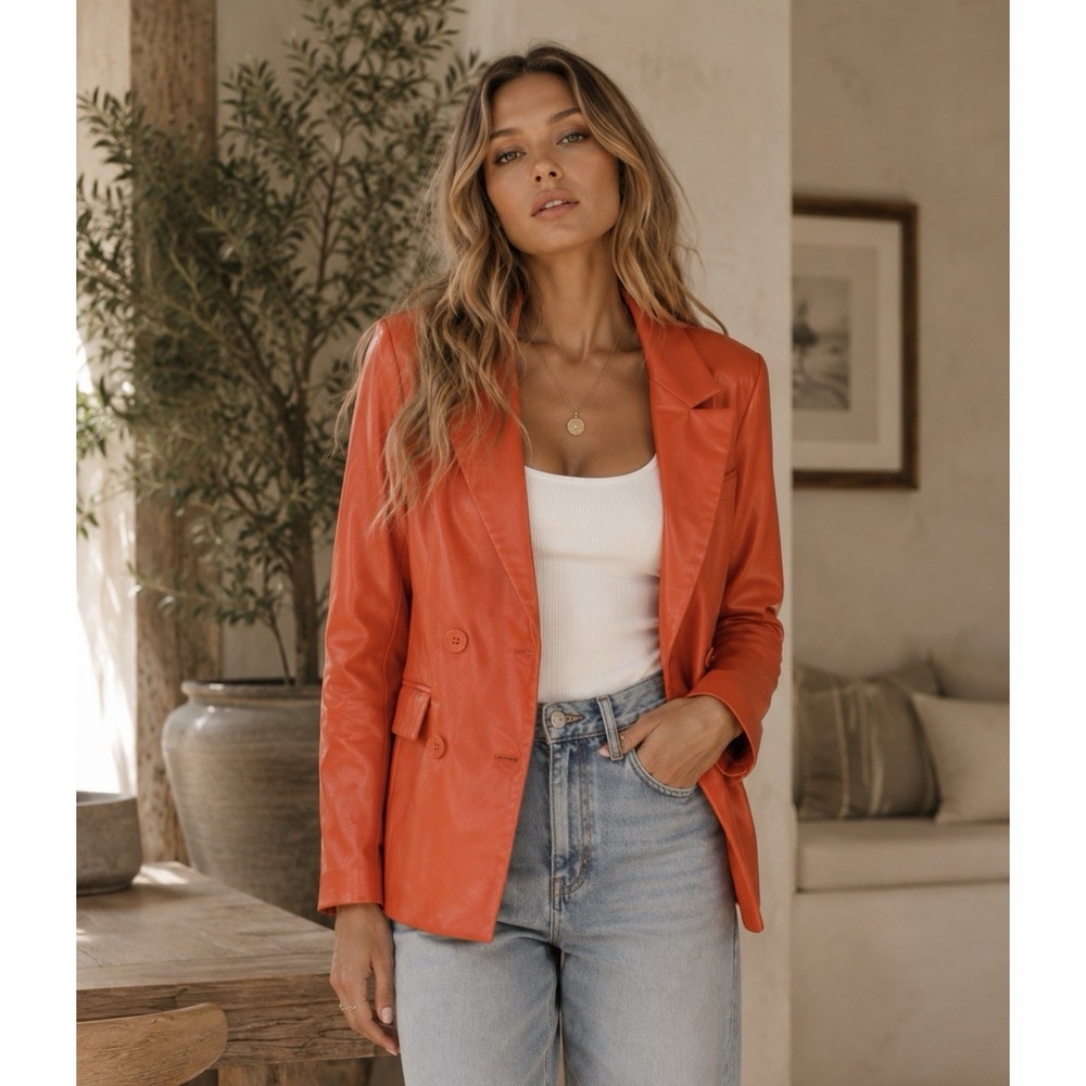 House of Harlow Orange Colorful Vegan Leather Blazer Festival Retro Y2k Colorful